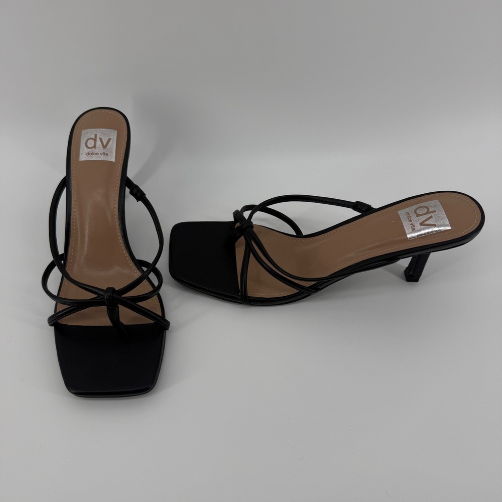 DV by Dolce Vita Black Strappy Square Toe Kitten Heel Sandals Women's Sz 9*